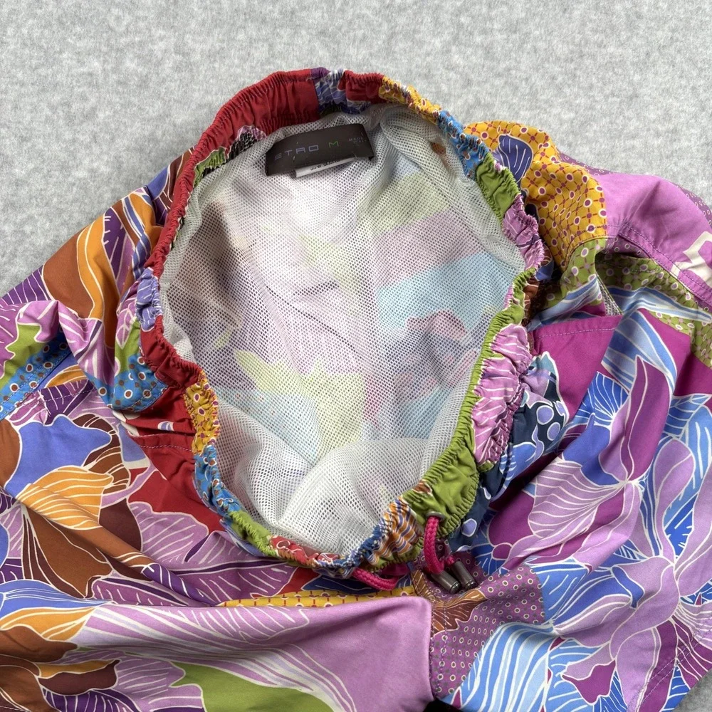 ETRO Men's M Floral Swim Trunks Multicolor Mesh Lined Drawstring Italy